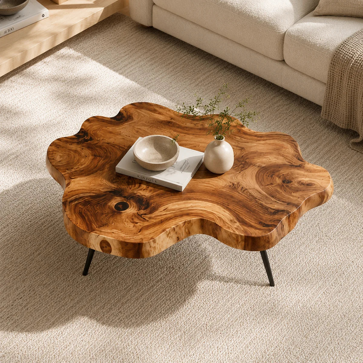 Organic Live Edge Solid Wood Coffee Table | Freeform Natural Wood Coffee Table TT006-5169