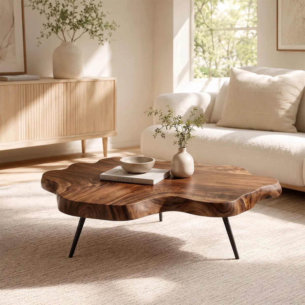 Organic Live Edge Solid Wood Coffee Table | Freeform Natural Wood Coffee Table TT006-5169