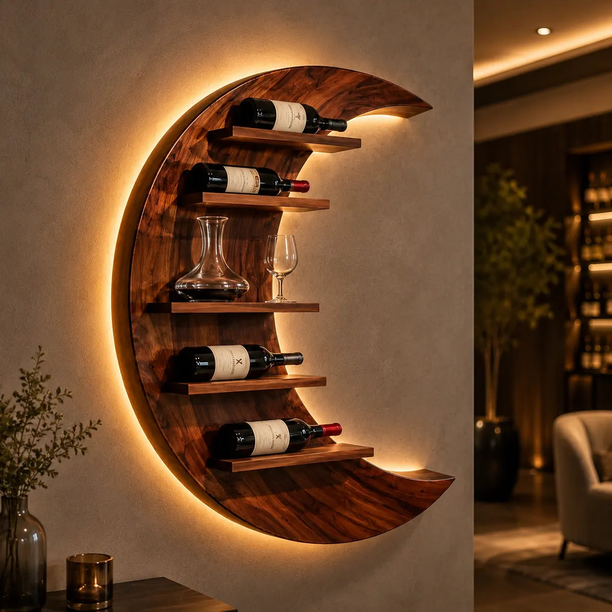 Crescent Moon Solid Wood Wall Wine Rack for Home Bars & Wine Lovers TT006-2517