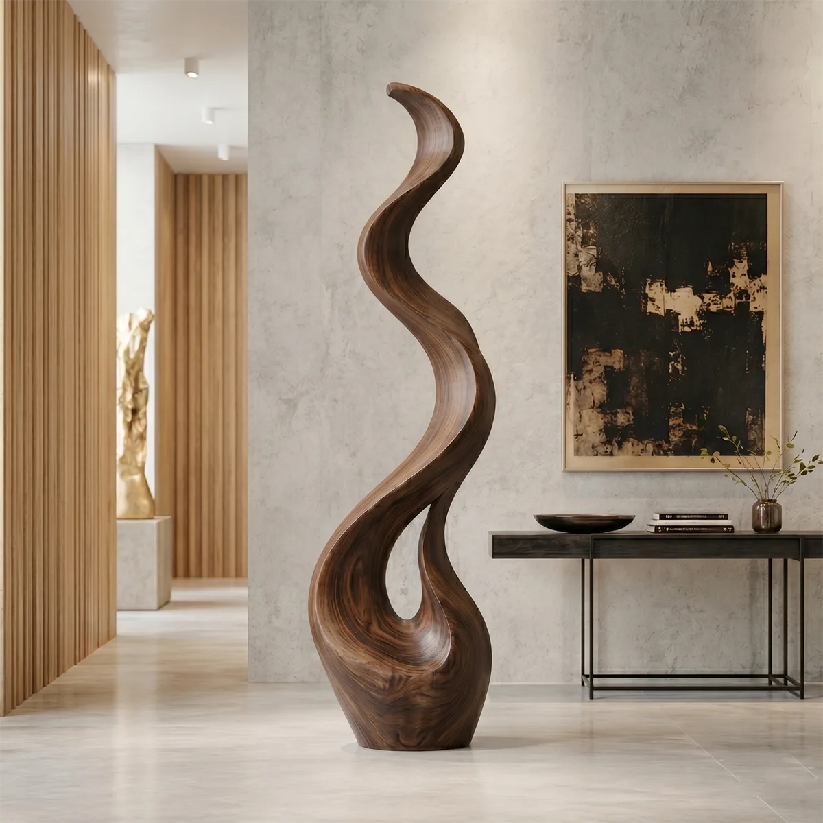 Handcrafted Solid Wood Wave Floor Sculpture – Sculptural Organic Statement Art TT006-5723