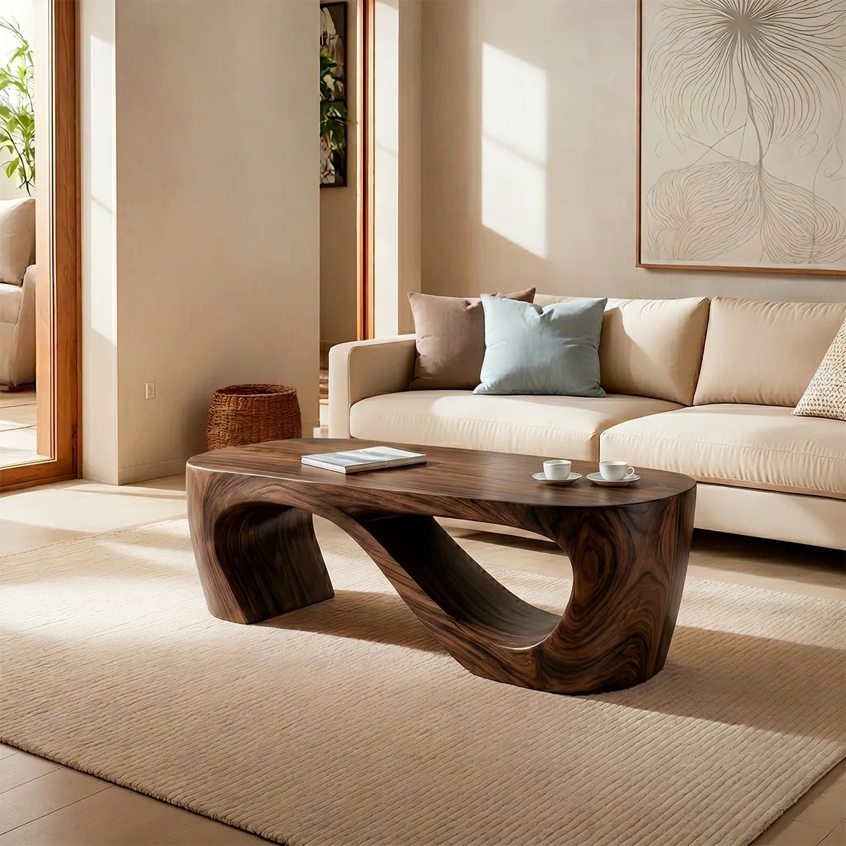 Organic Sculptural Solid Wood Coffee Table – Handcrafted Modern Center Table