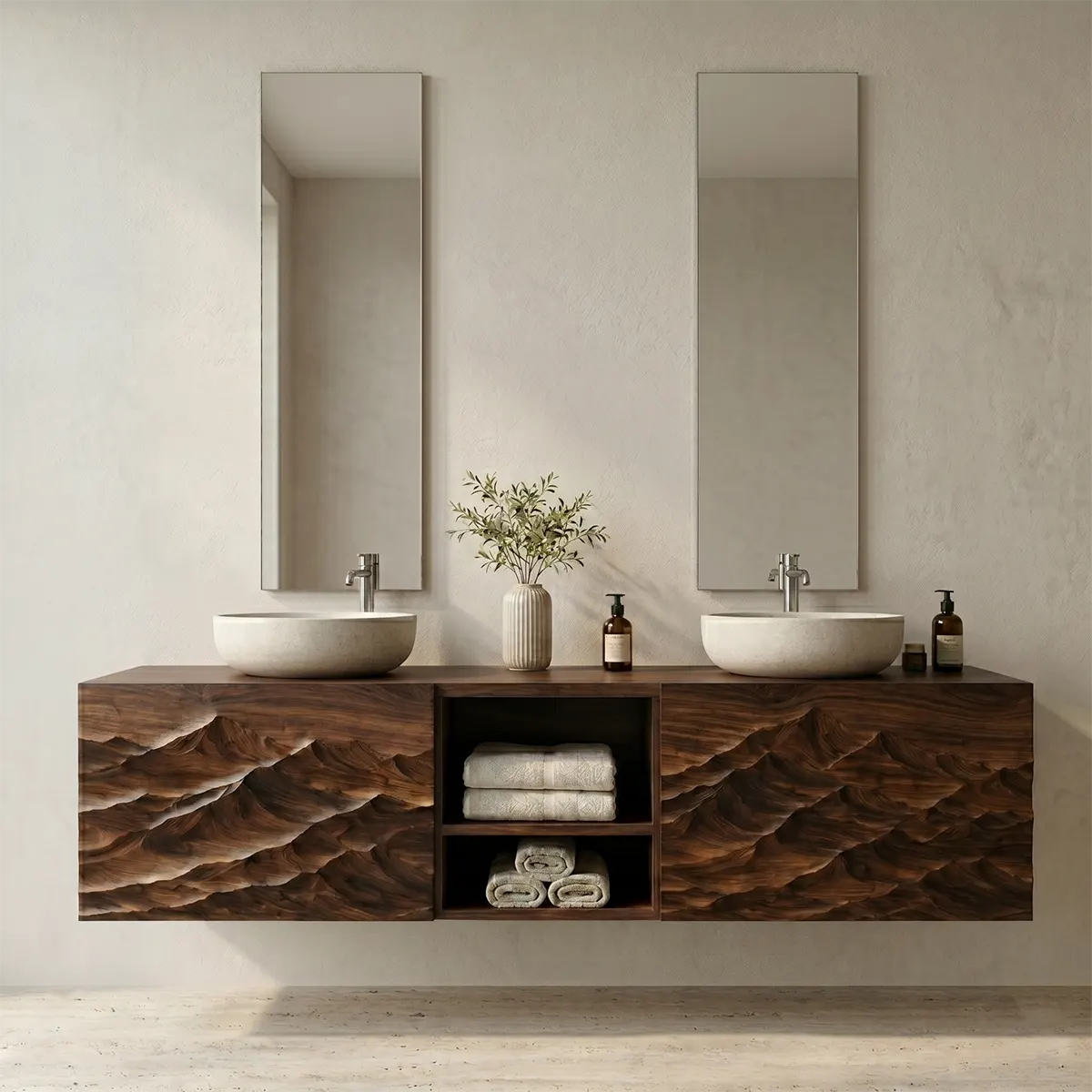 Mountain Landscape Floating Double Sink Bathroom Vanity TT006-8076