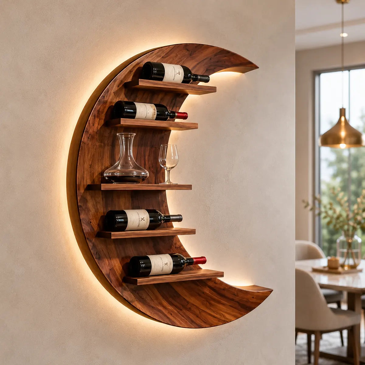 Crescent Moon Solid Wood Wall Wine Rack for Home Bars & Wine Lovers TT006-2517
