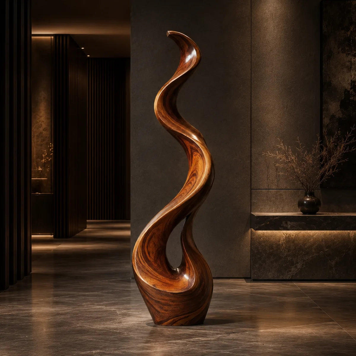 Handcrafted Solid Wood Wave Floor Sculpture – Sculptural Organic Statement Art TT006-5723