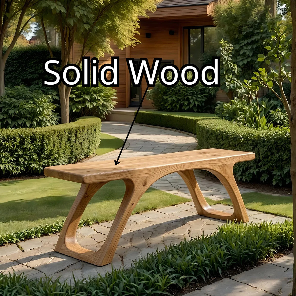 Handcrafted Solid Wood Outdoor Bench Organic Arch Leg Garden Bench