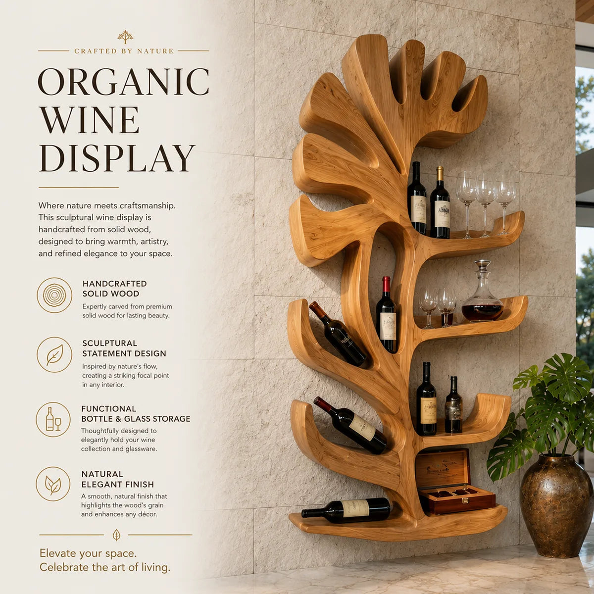 Sculptural Tree Solid Wood Wine Holder for Home Bars & Wine Collectors TT006-7940
