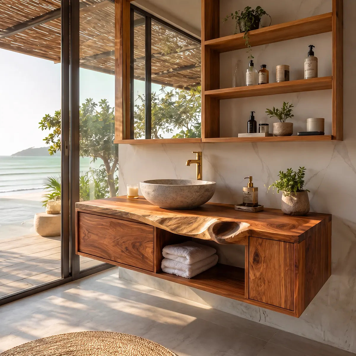 Live Edge Floating Bathroom Vanity | Wall Mounted Vanity with Storage TT006-8ARX9GC