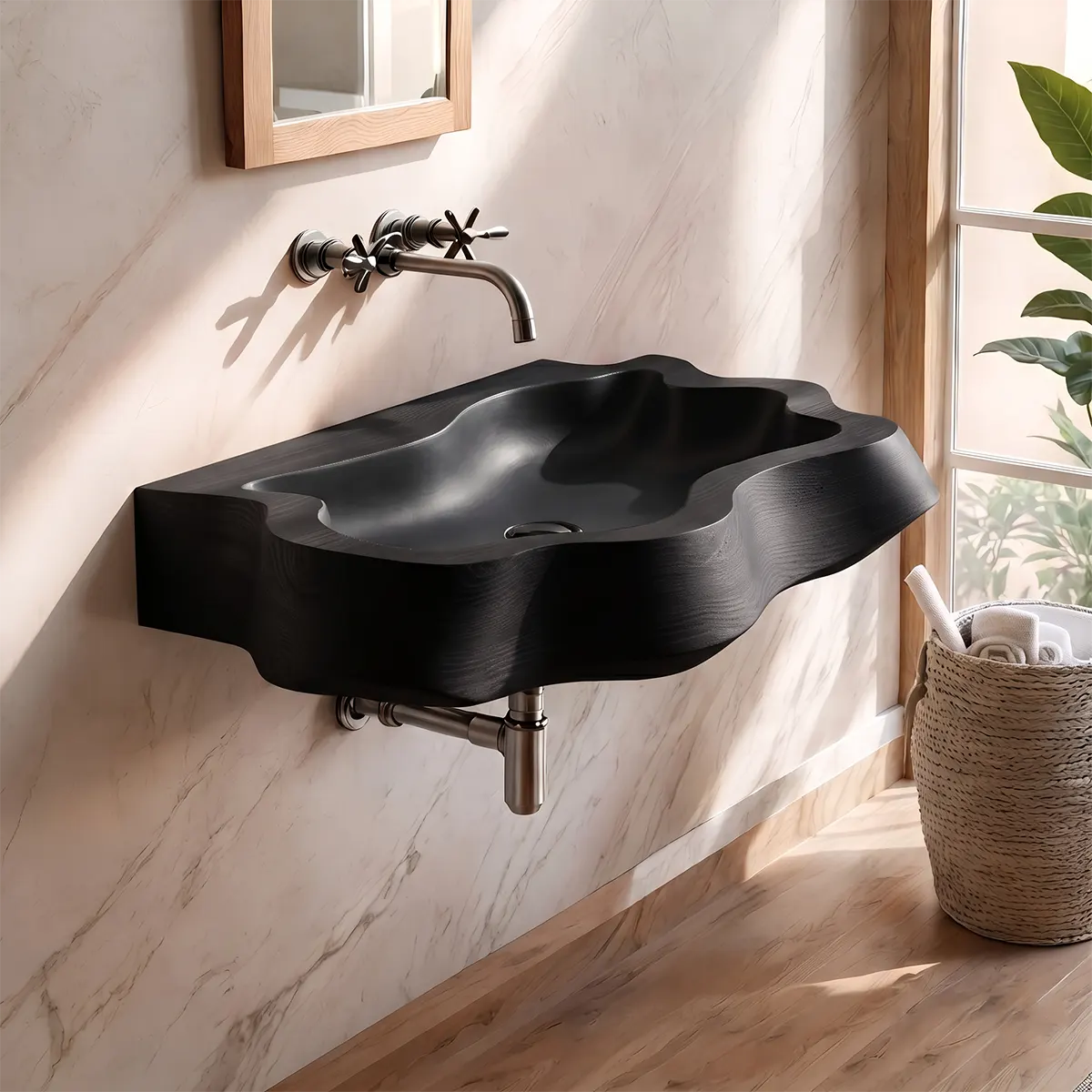Sculptural Organic Wall Mounted Bathroom Sink | Irregular Edge Floating Basin TT006-8STU3GG