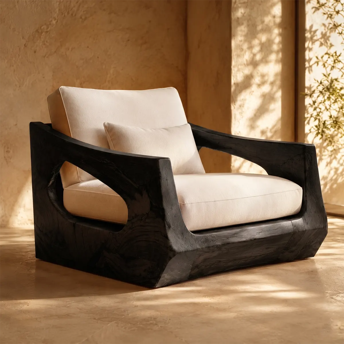 Organic Modern Solid Wood Lounge Chair, Sculptural Wooden Accent Chair for Living Room TT006-4943