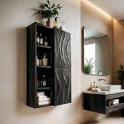 Handcrafted Solid Wood Bathroom Wall Storage Cabinet with Open Shelves