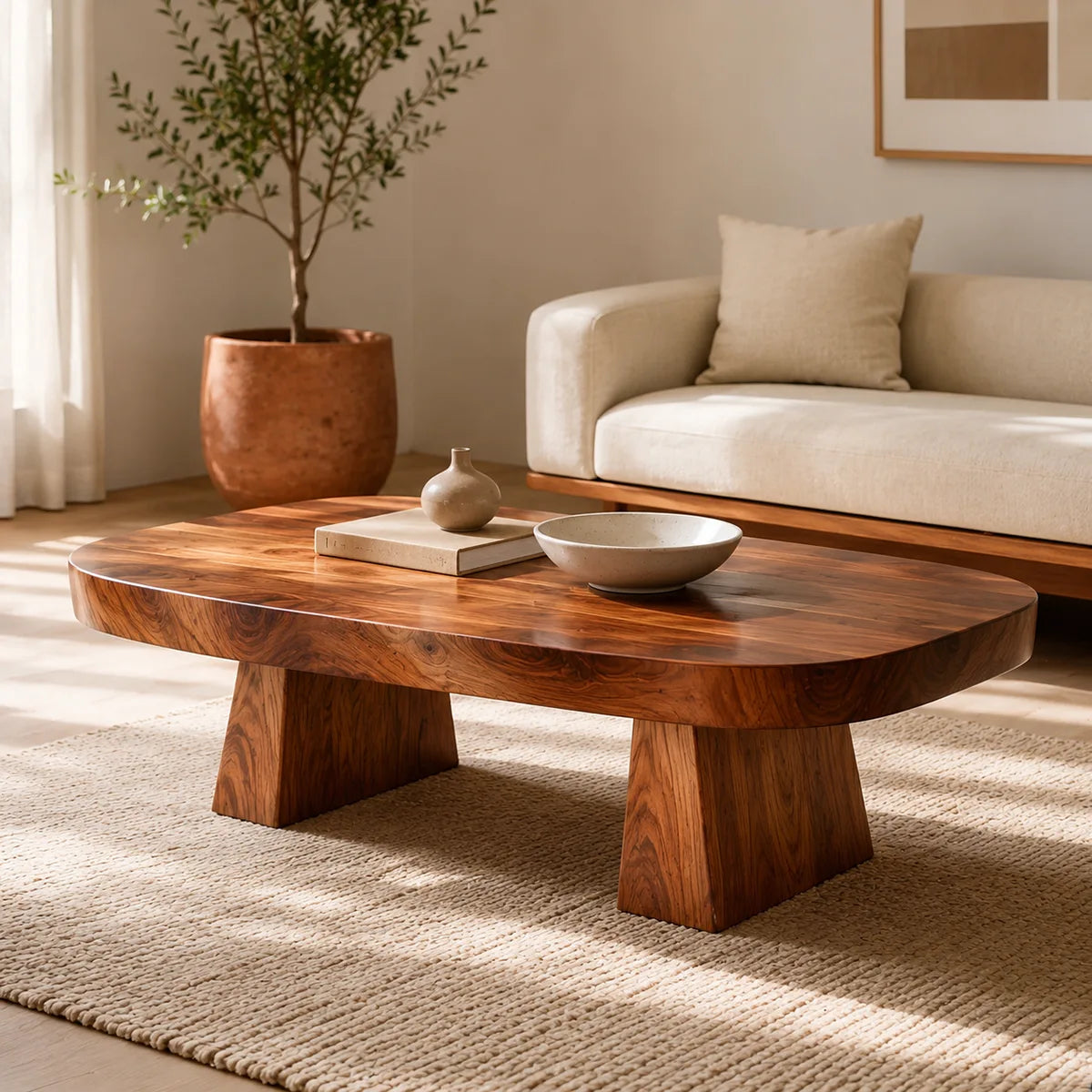 Modern Solid Wood Coffee Table | Minimalist Rectangular Hardwood Coffee Table for Living Room TT006-4042