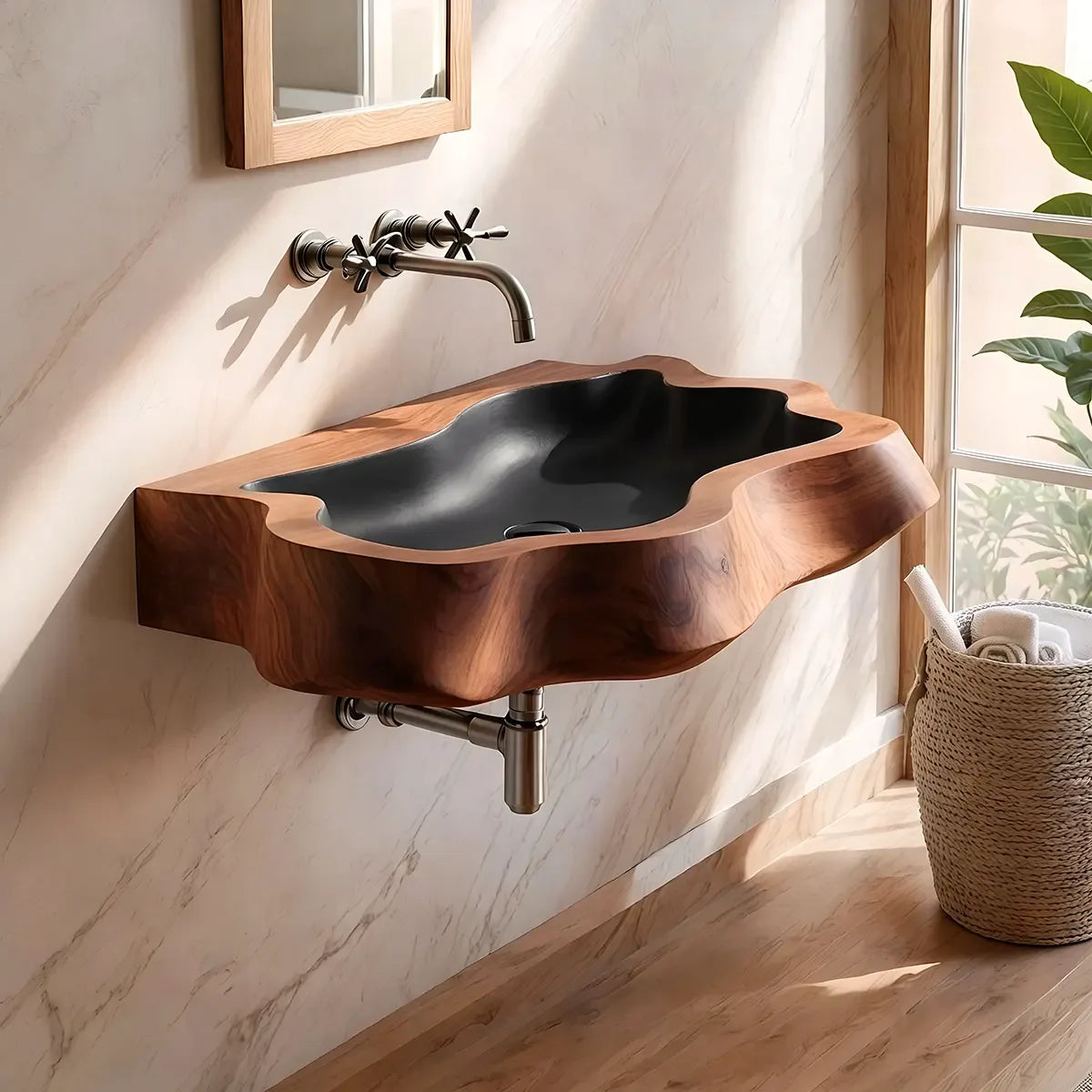 Sculptural Organic Wall Mounted Bathroom Sink | Irregular Edge Floating Basin TT006-8STU3GG