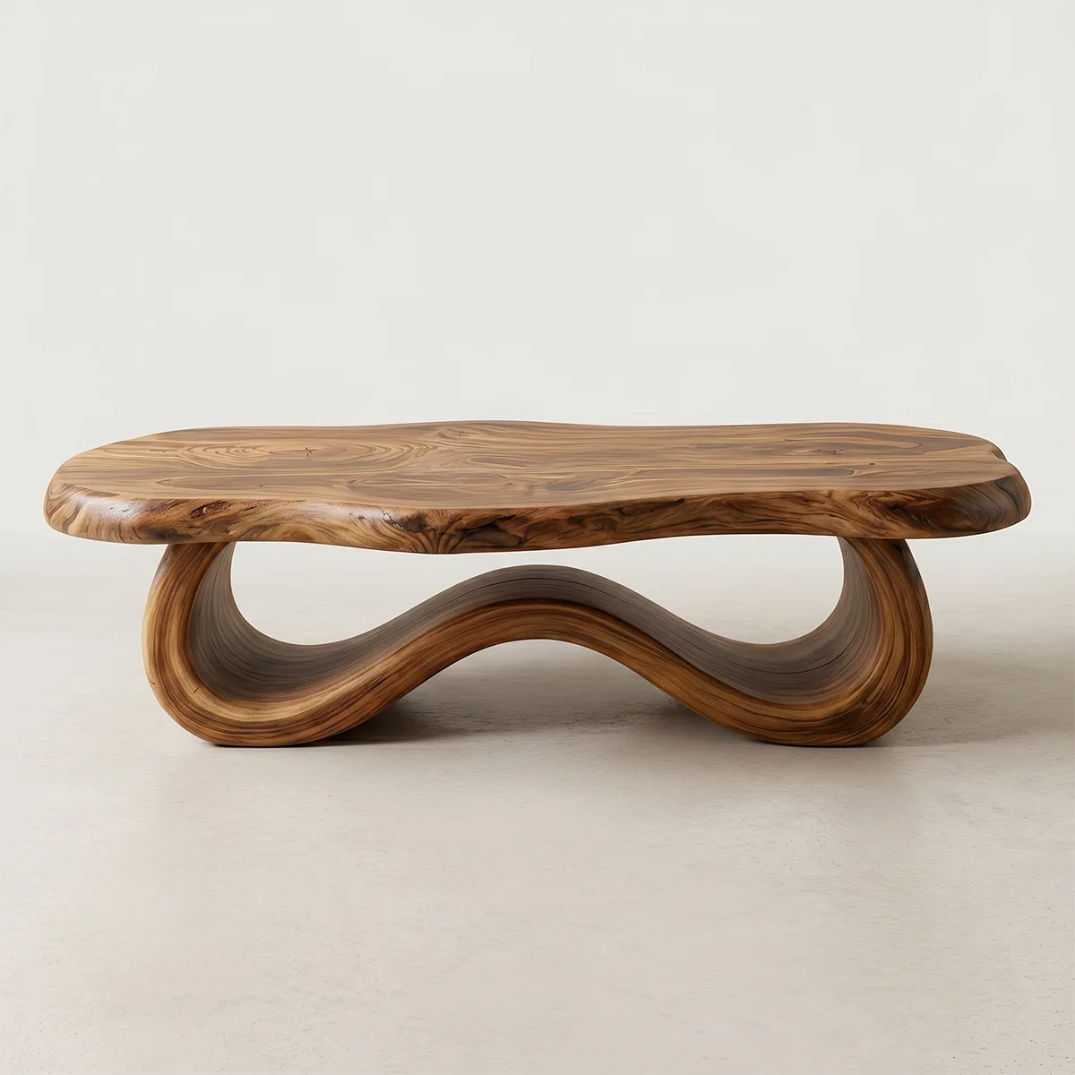 Organic Sculptural Solid Wood Coffee Table – Handcrafted Wave Base Center Table