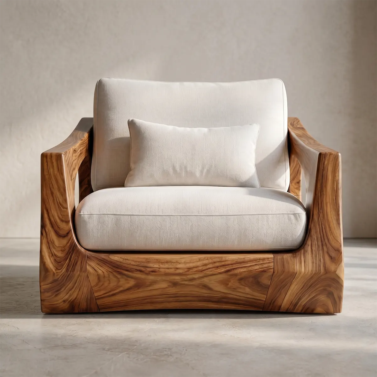 Organic Modern Solid Wood Lounge Chair, Sculptural Wooden Accent Chair for Living Room TT006-4943