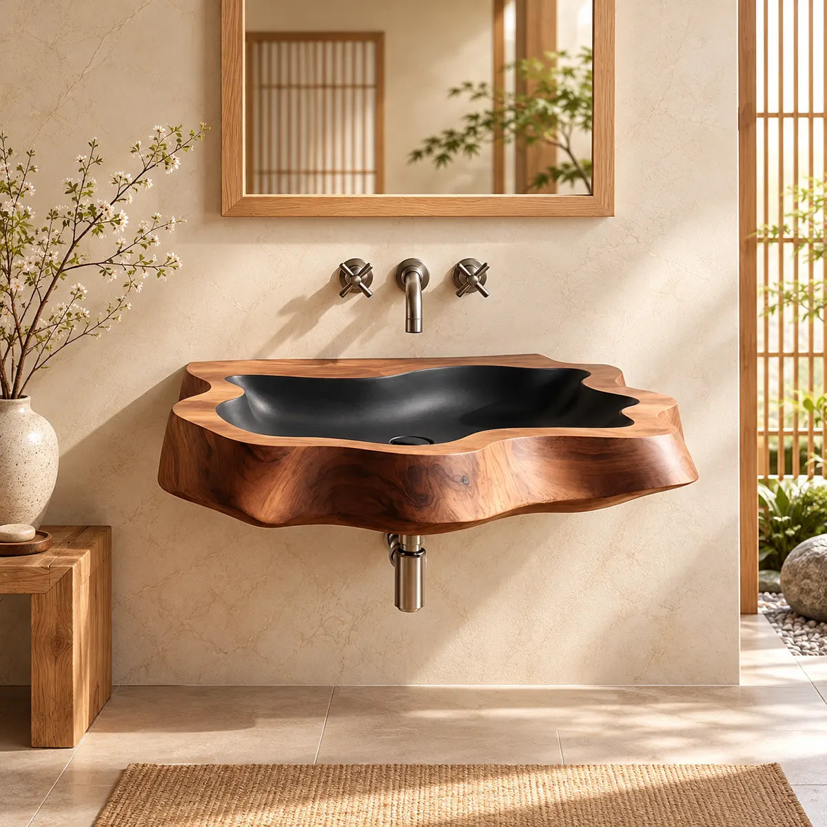 Sculptural Organic Wall Mounted Bathroom Sink | Irregular Edge Floating Basin TT006-8STU3GG