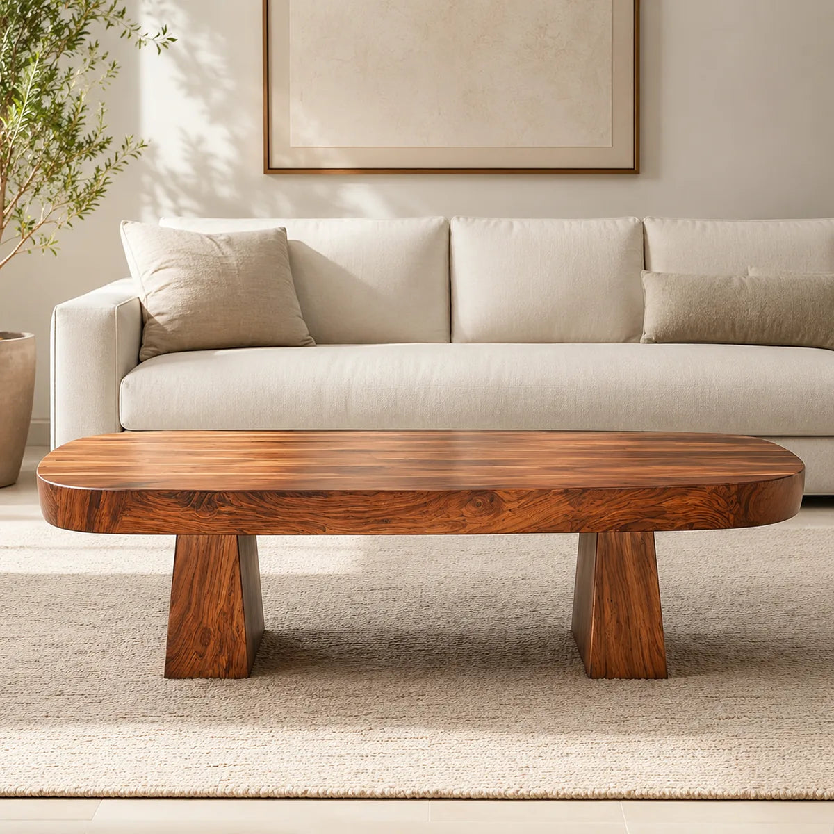 Modern Solid Wood Coffee Table | Minimalist Rectangular Hardwood Coffee Table for Living Room TT006-4042