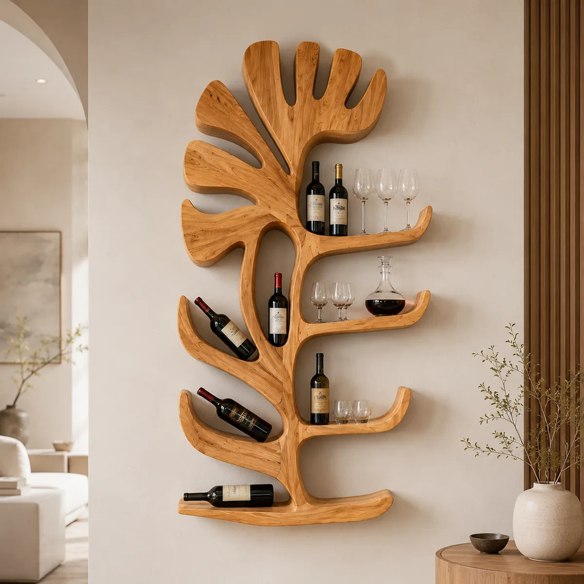 Sculptural Tree Solid Wood Wine Holder for Home Bars & Wine Collectors TT006-7940