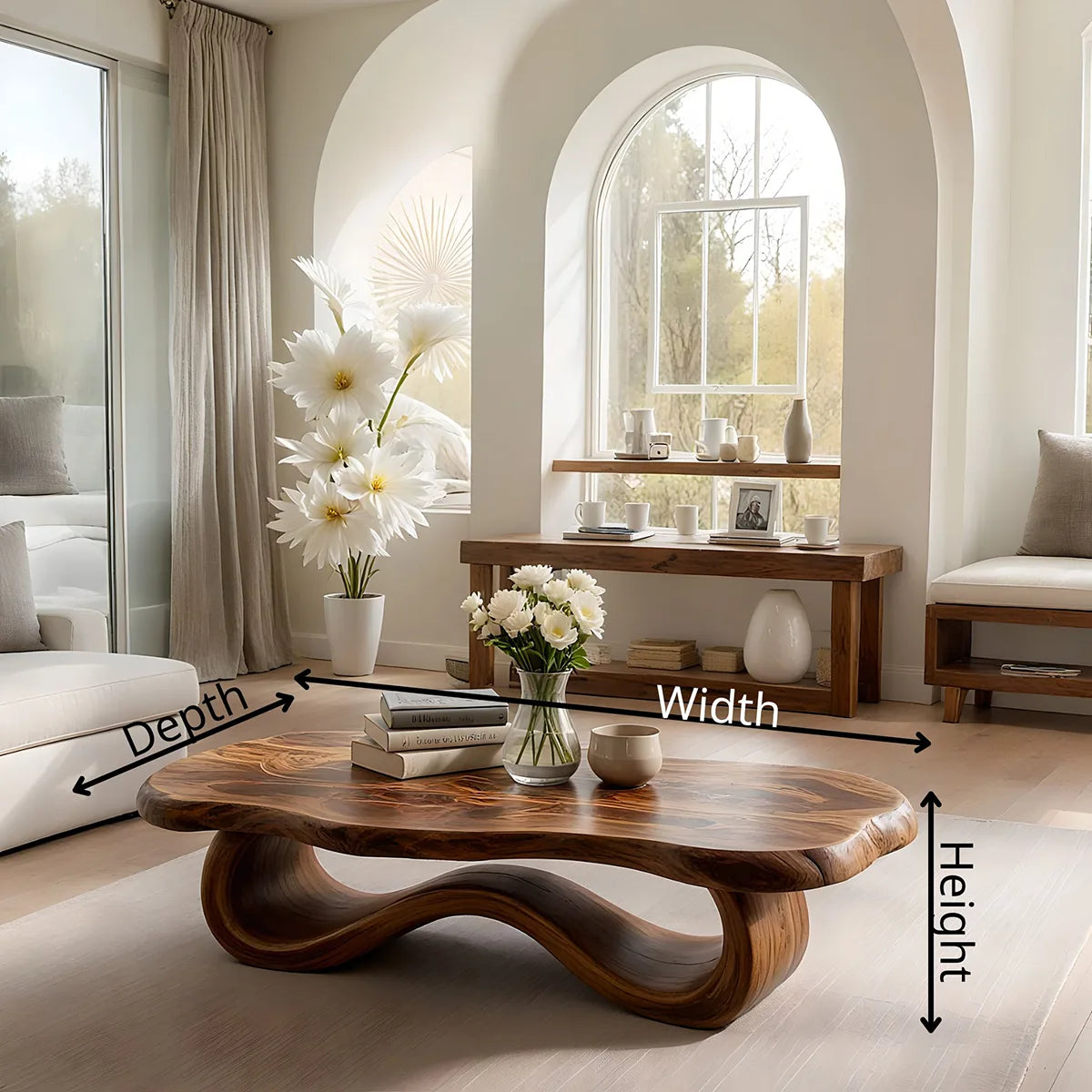 Organic Sculptural Solid Wood Coffee Table – Handcrafted Wave Base Center Table