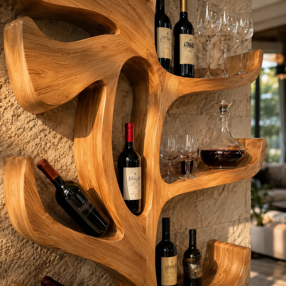 Sculptural Tree Solid Wood Wine Holder for Home Bars & Wine Collectors TT006-7940