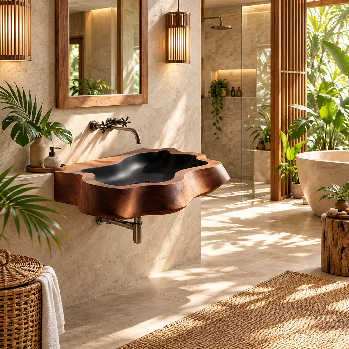 Sculptural Organic Wall Mounted Bathroom Sink | Irregular Edge Floating Basin TT006-8STU3GG