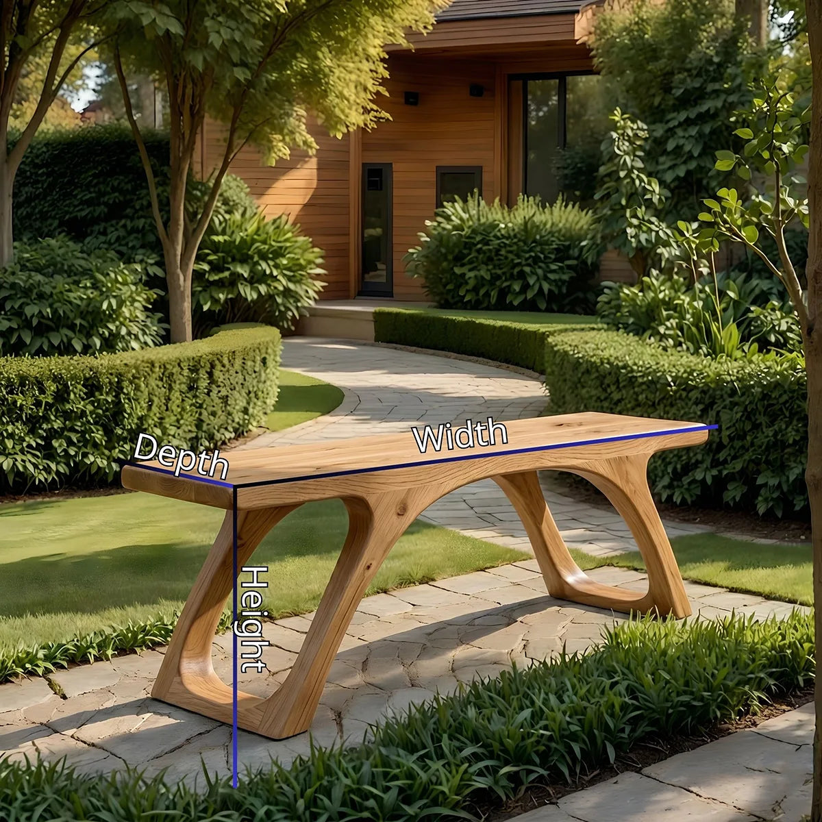 Handcrafted Solid Wood Outdoor Bench Organic Arch Leg Garden Bench