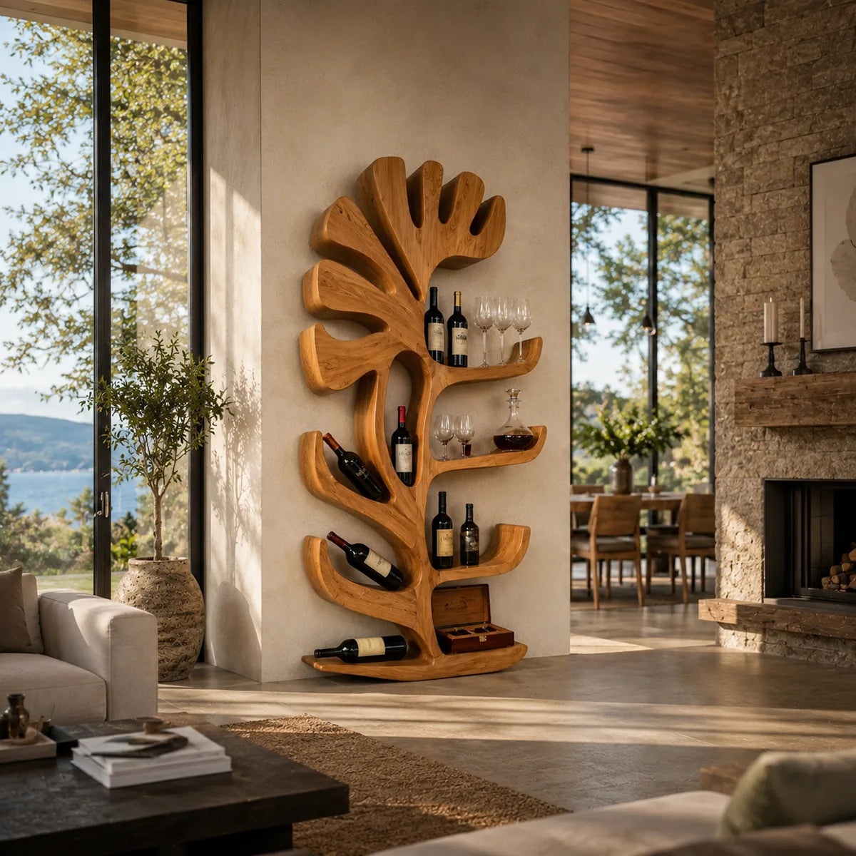 Sculptural Tree Solid Wood Wine Holder for Home Bars & Wine Collectors TT006-7940