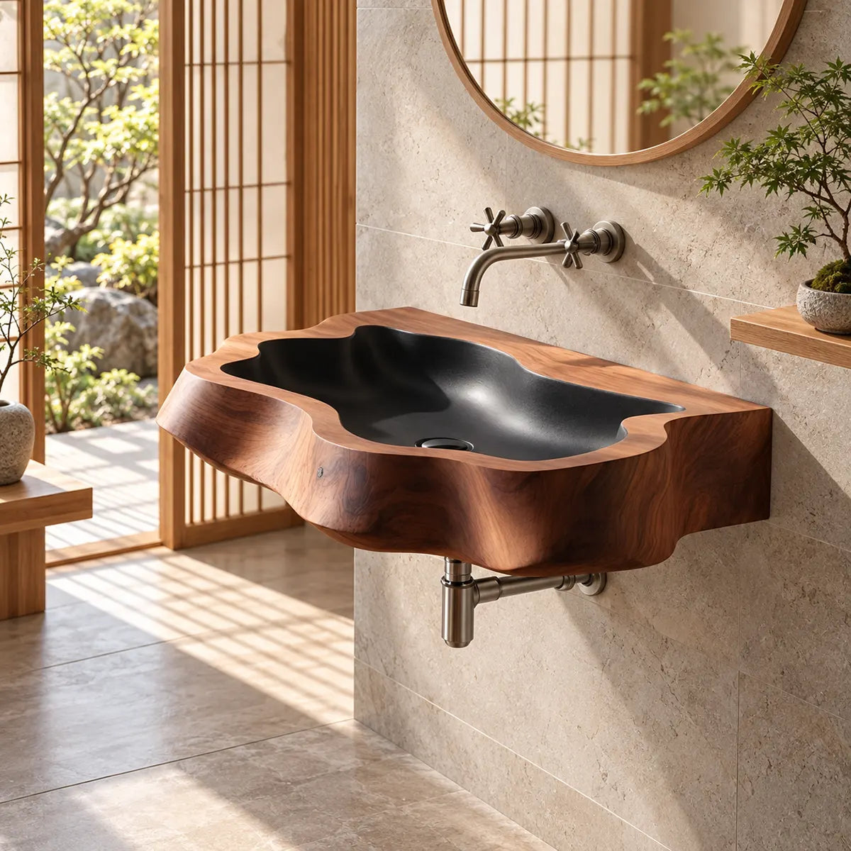 Sculptural Organic Wall Mounted Bathroom Sink | Irregular Edge Floating Basin TT006-8STU3GG