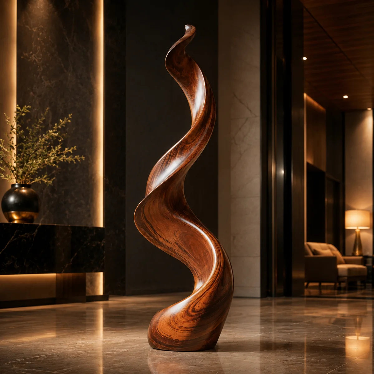 Handcrafted Solid Wood Wave Floor Sculpture – Modern Organic Statement Decor TT006-2611