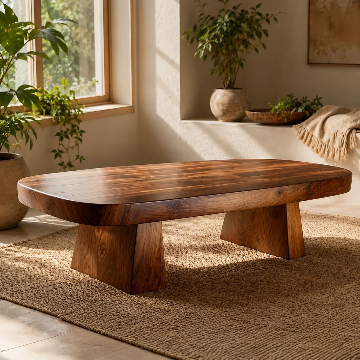 Modern Solid Wood Coffee Table | Minimalist Rectangular Hardwood Coffee Table for Living Room TT006-4042