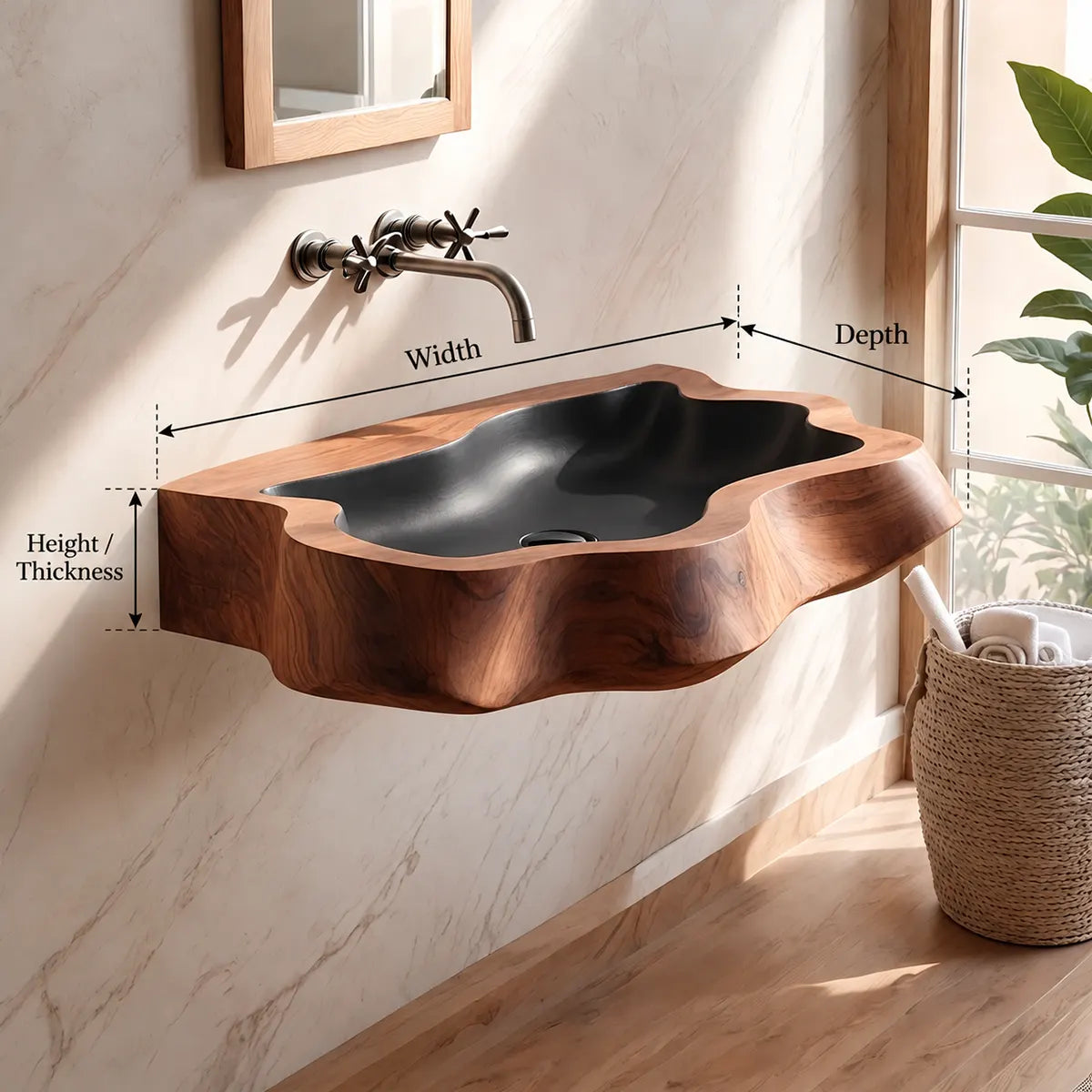 Sculptural Organic Wall Mounted Bathroom Sink | Irregular Edge Floating Basin TT006-8STU3GG