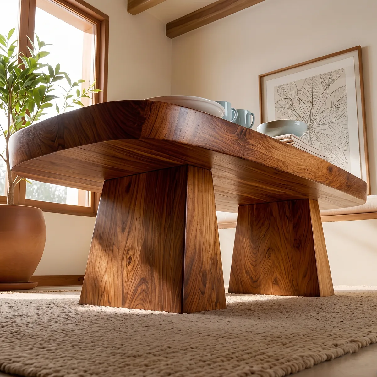 Modern Solid Wood Coffee Table | Minimalist Rectangular Hardwood Coffee Table for Living Room TT006-4042
