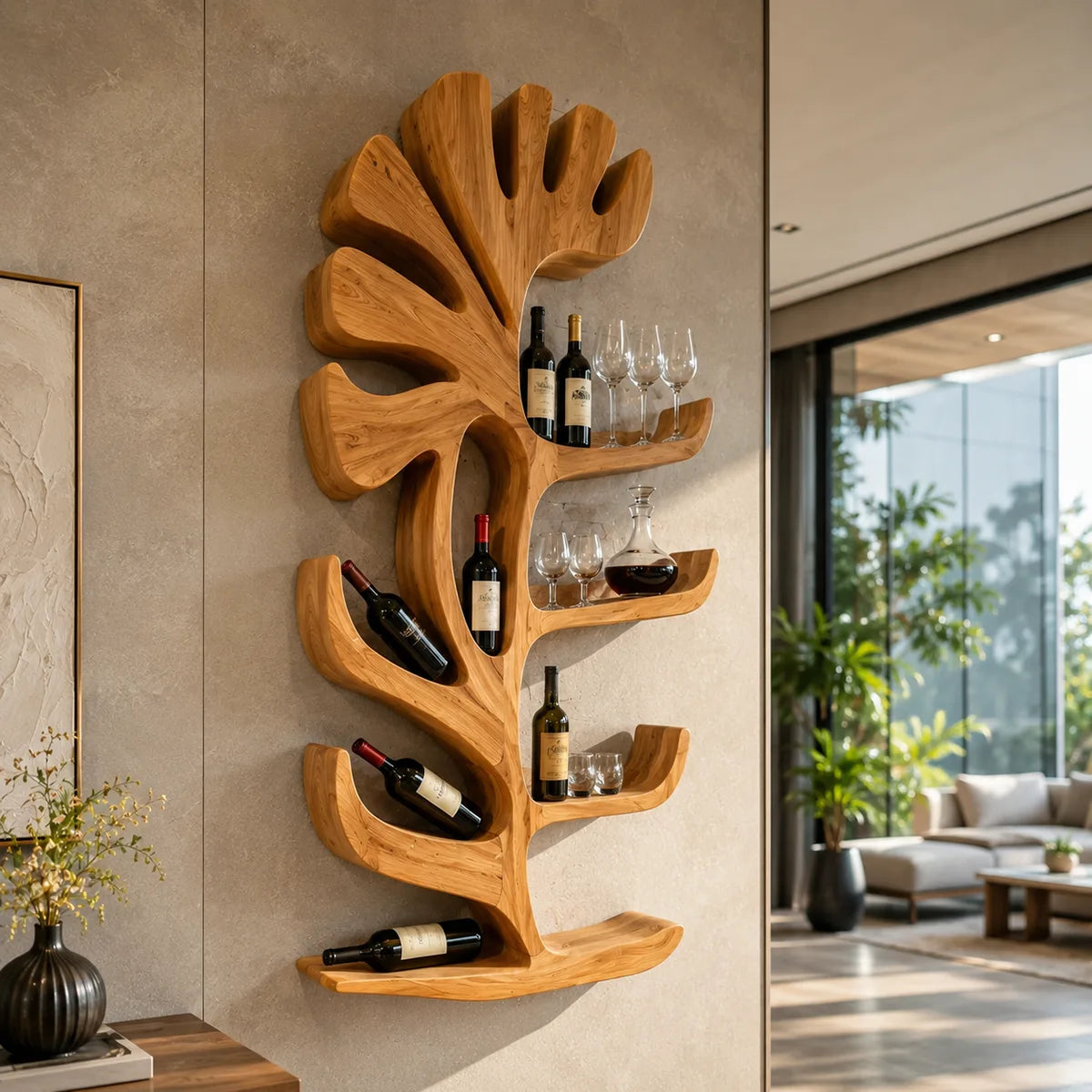 Sculptural Tree Solid Wood Wine Holder for Home Bars & Wine Collectors TT006-7940
