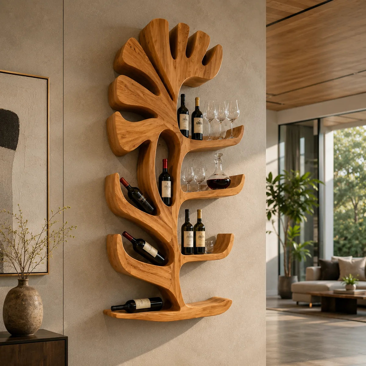 Sculptural Tree Solid Wood Wine Holder for Home Bars & Wine Collectors TT006-7940