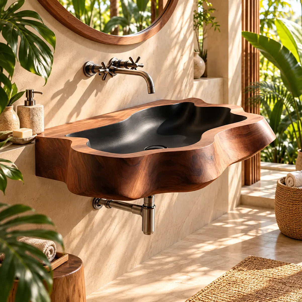Sculptural Organic Wall Mounted Bathroom Sink | Irregular Edge Floating Basin TT006-8STU3GG