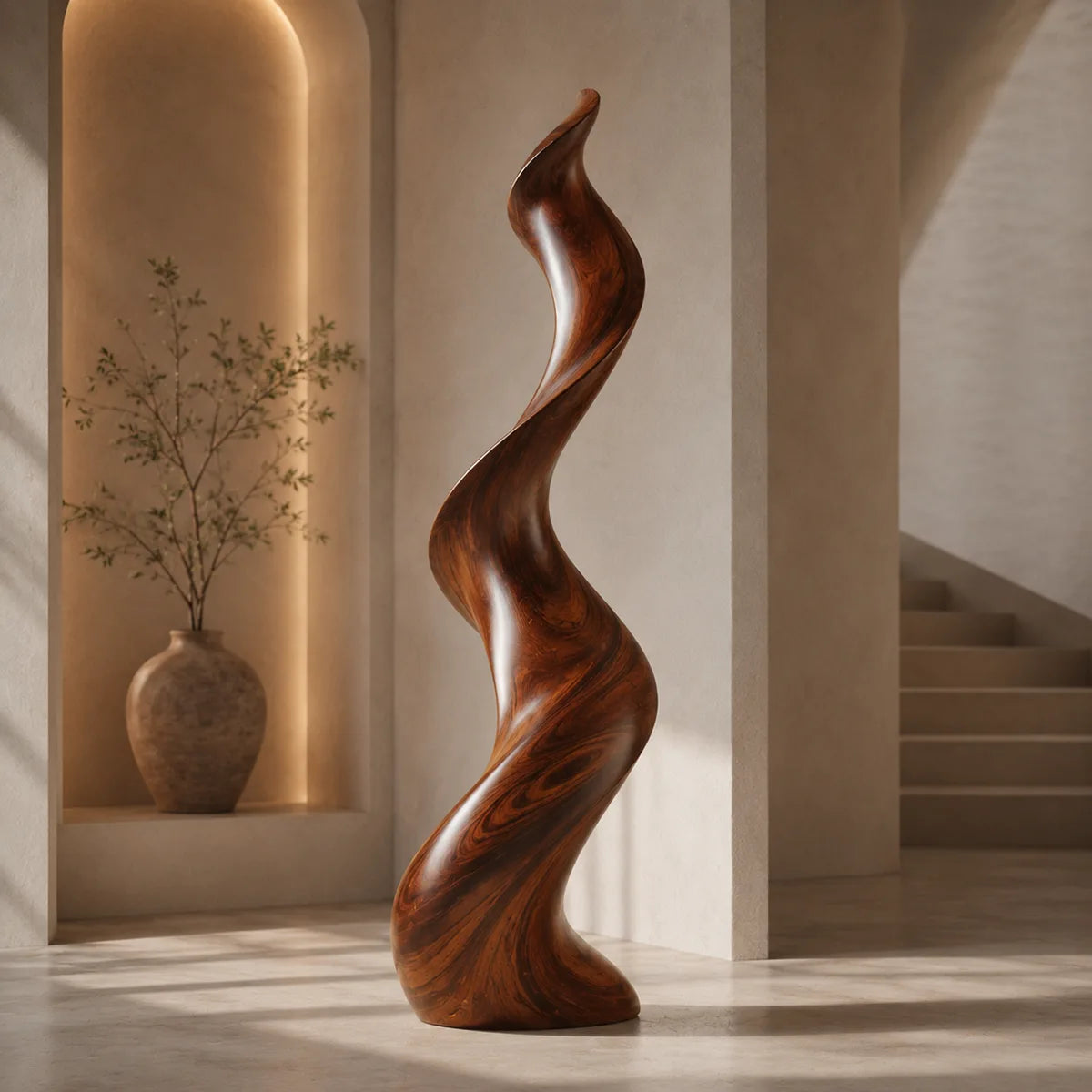 Handcrafted Solid Wood Wave Floor Sculpture – Modern Organic Statement Decor TT006-2611