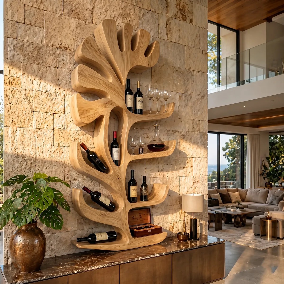 Sculptural Tree Solid Wood Wine Holder for Home Bars & Wine Collectors TT006-7940