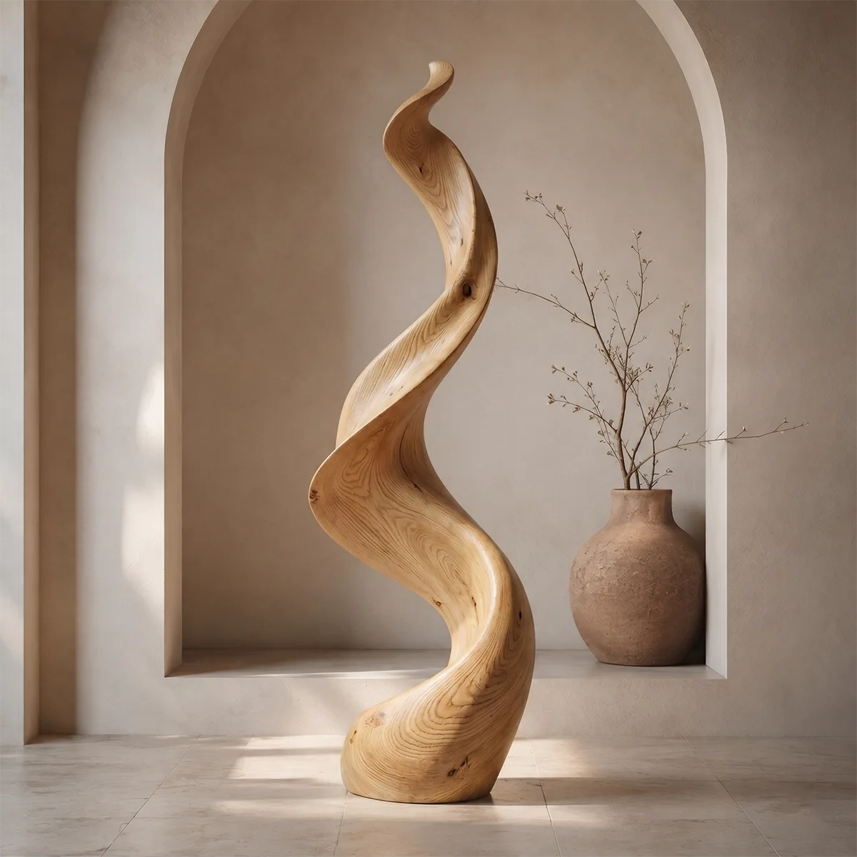 Handcrafted Solid Wood Wave Floor Sculpture – Modern Organic Statement Decor TT006-2611