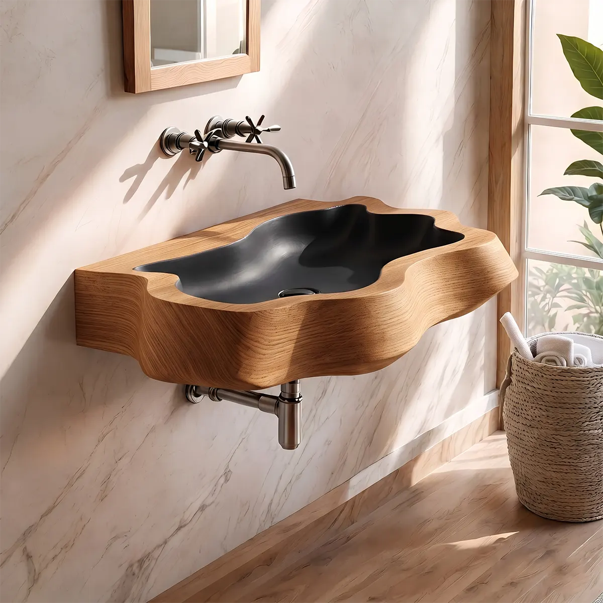 Sculptural Organic Wall Mounted Bathroom Sink | Irregular Edge Floating Basin TT006-8STU3GG