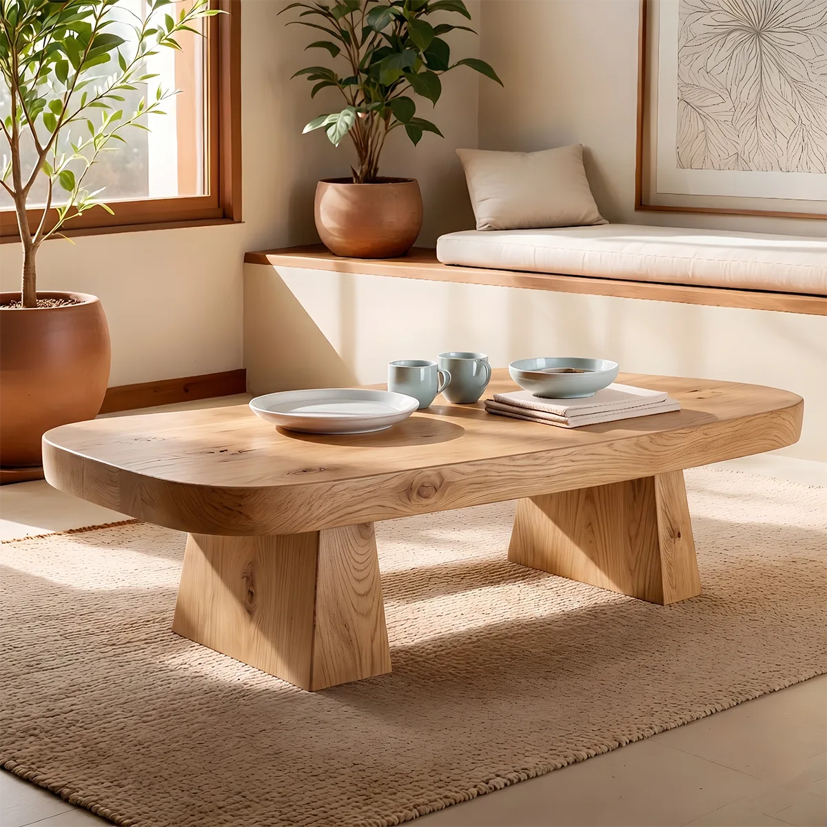Modern Solid Wood Coffee Table | Minimalist Rectangular Hardwood Coffee Table for Living Room TT006-4042