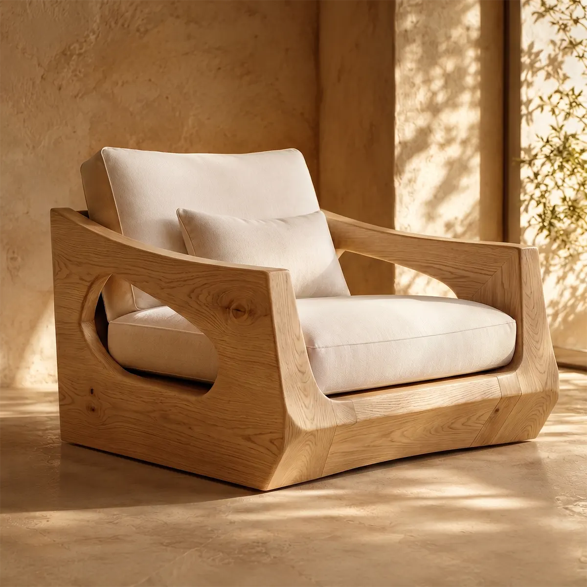 Organic Modern Solid Wood Lounge Chair, Sculptural Wooden Accent Chair for Living Room TT006-4943
