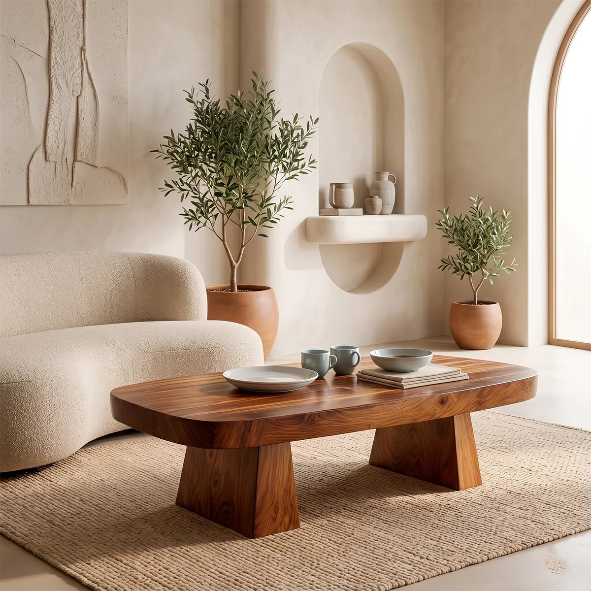 Modern Solid Wood Coffee Table | Minimalist Rectangular Hardwood Coffee Table for Living Room TT006-4042