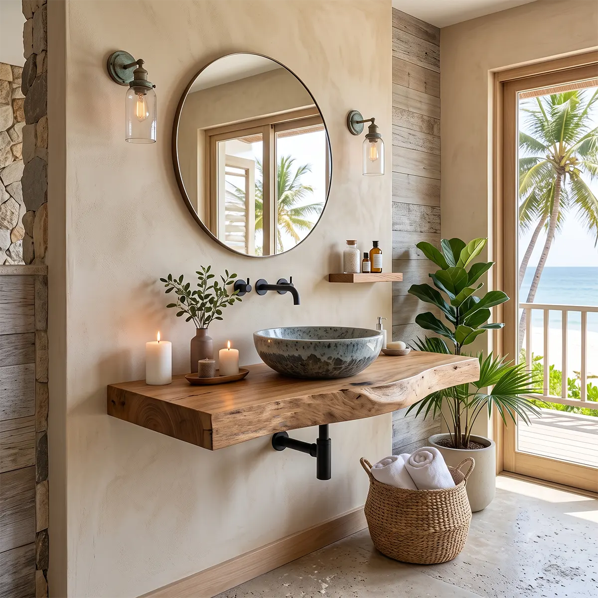 Floating Live Edge Bathroom Vanity – Organic Wall Mounted Vanity Countertop TT006-6NJU8OC