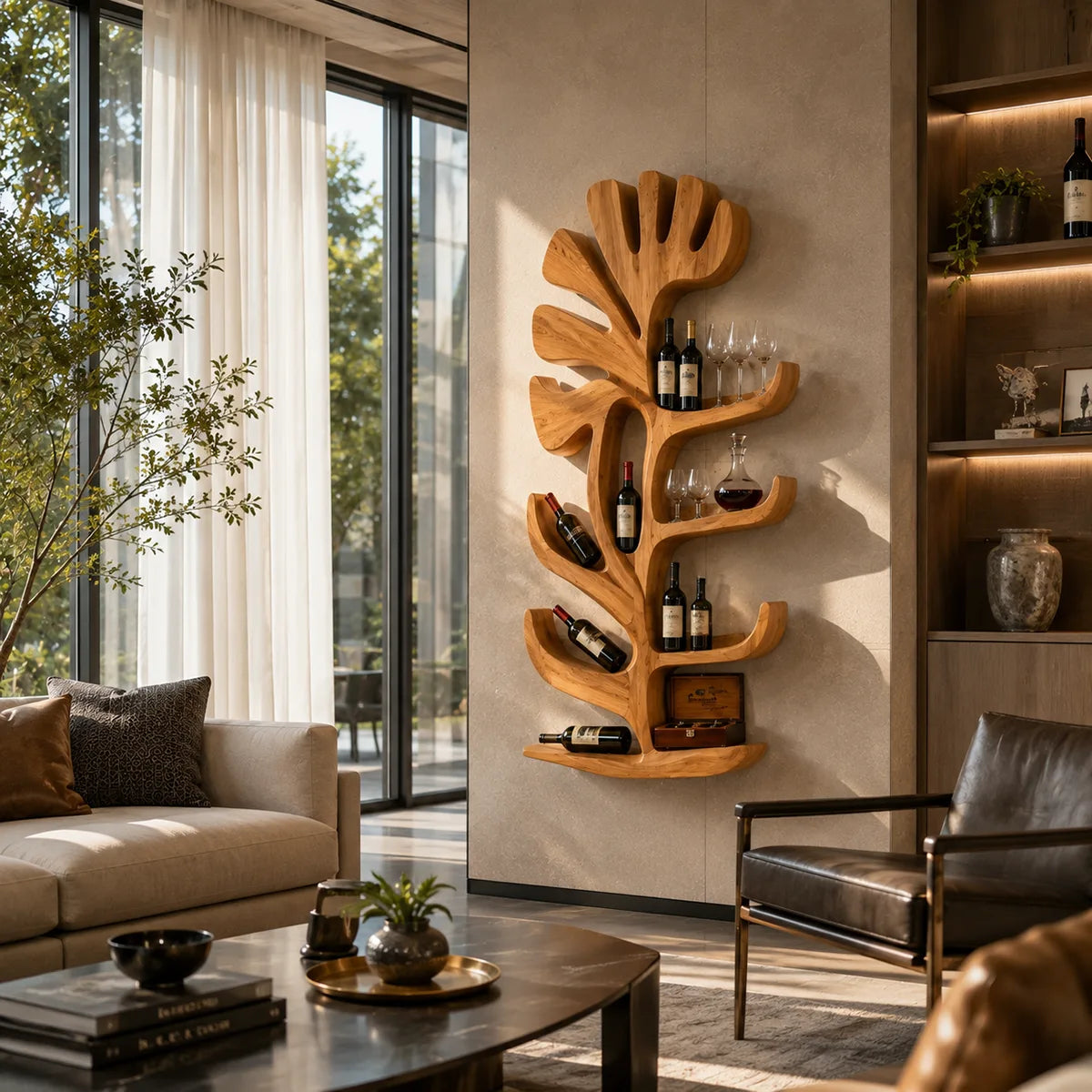 Sculptural Tree Solid Wood Wine Holder for Home Bars & Wine Collectors TT006-7940