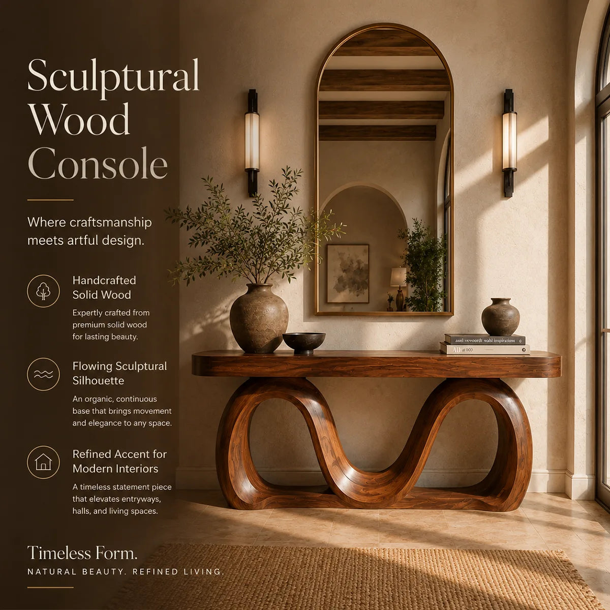 Modern Wave Console Table – Sculptural Organic Entryway Console Table TT006-3088