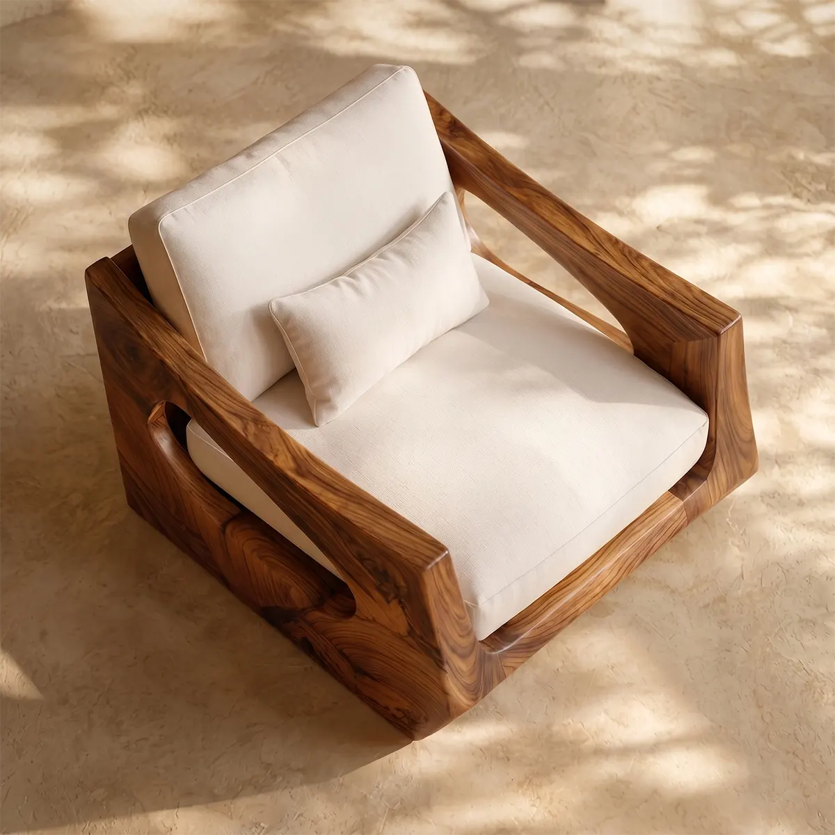 Organic Modern Solid Wood Lounge Chair, Sculptural Wooden Accent Chair for Living Room TT006-4943