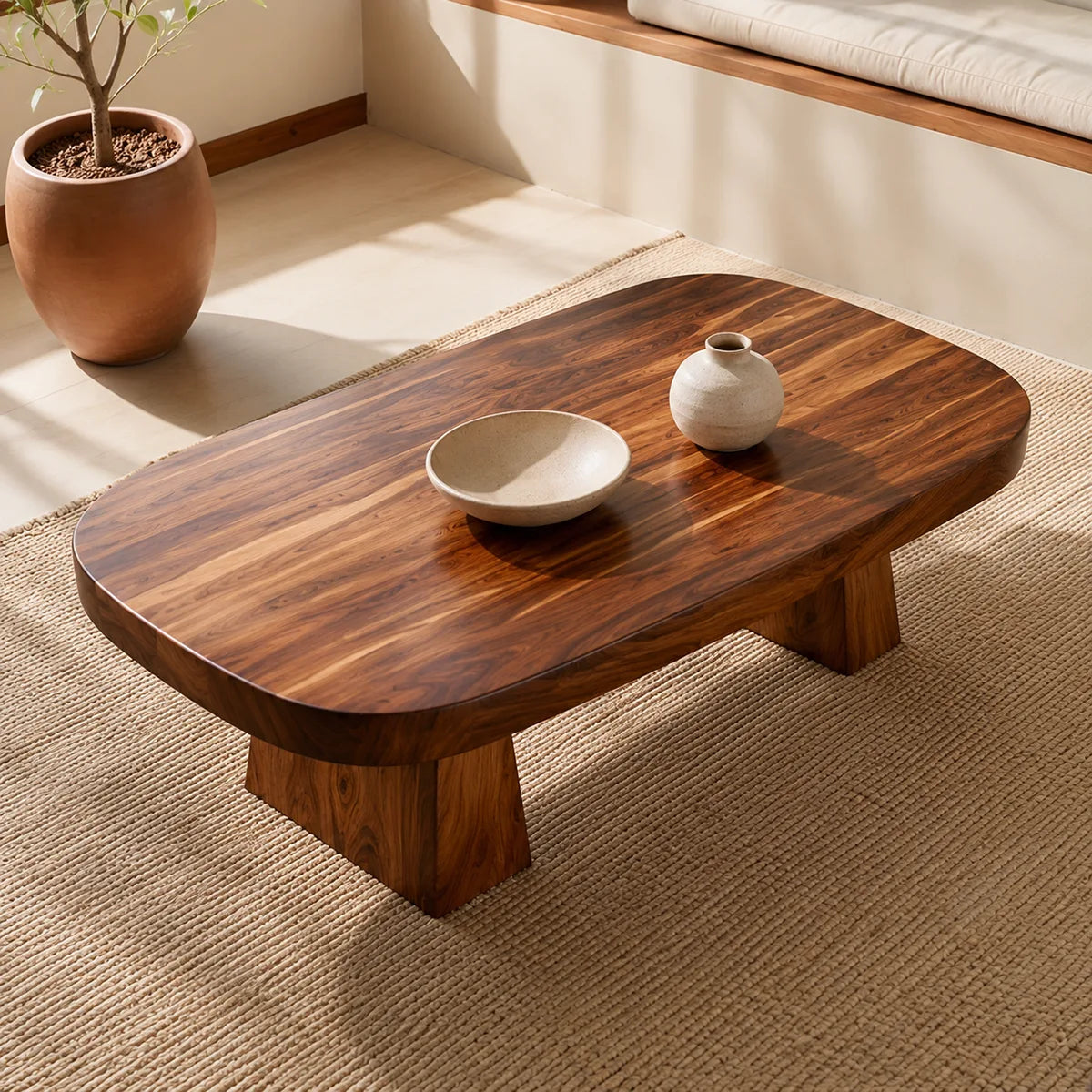Modern Solid Wood Coffee Table | Minimalist Rectangular Hardwood Coffee Table for Living Room TT006-4042