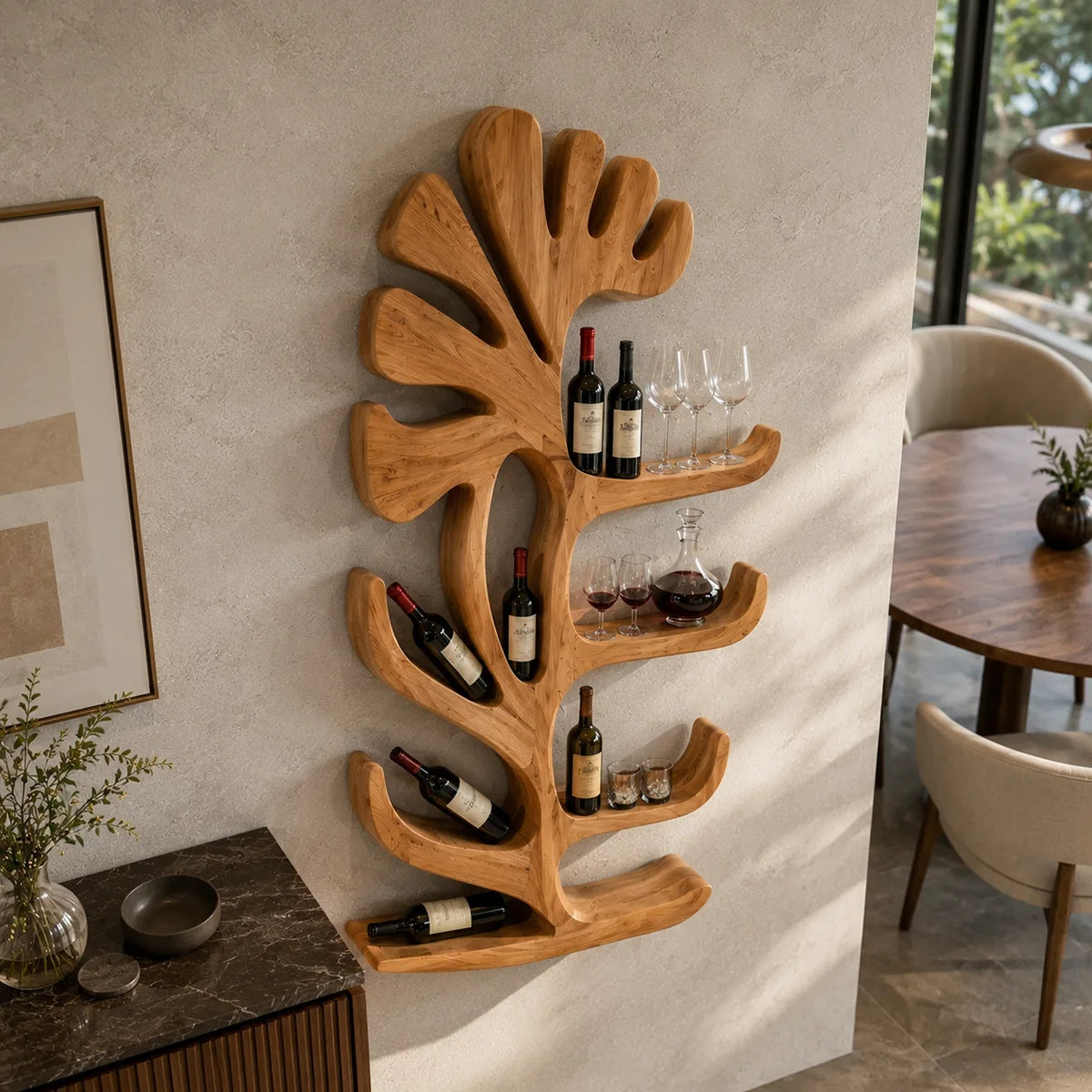 Sculptural Tree Solid Wood Wine Holder for Home Bars & Wine Collectors TT006-7940