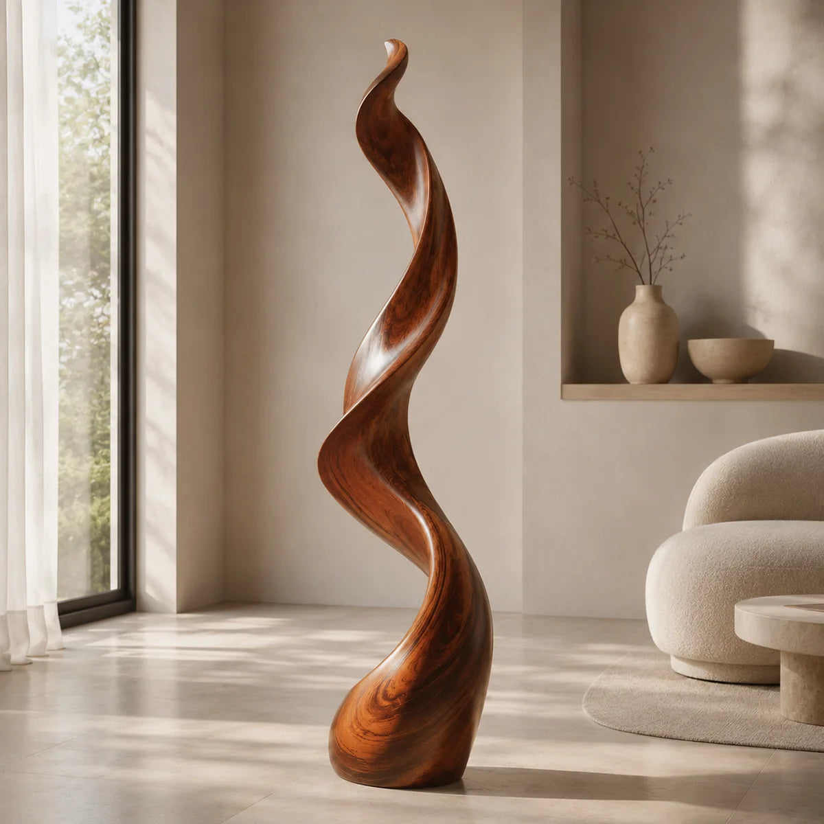 Handcrafted Solid Wood Wave Floor Sculpture – Modern Organic Statement Decor TT006-2611