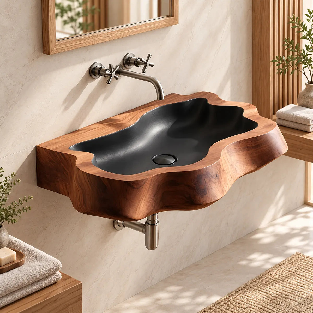 Sculptural Organic Wall Mounted Bathroom Sink | Irregular Edge Floating Basin TT006-8STU3GG