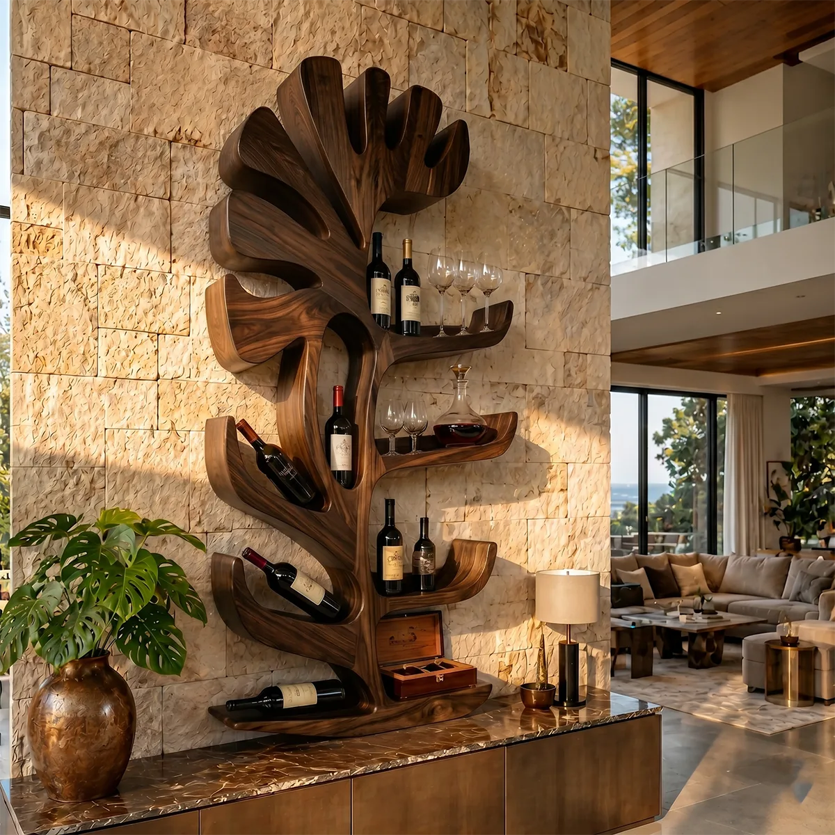 Sculptural Tree Solid Wood Wine Holder for Home Bars & Wine Collectors TT006-7940